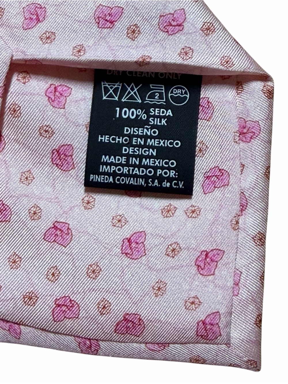 Pineda Covalin Edicion Especial Soft Baby Pink Floral Luxury Silk Necktie 57” - Picture 5 of 5
